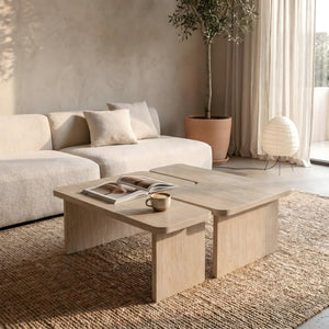 English Elm Modular Faux Concrete Nesting Coffee Table Set Two Piece L Shaped Industrial Loft Beige W3456P498922