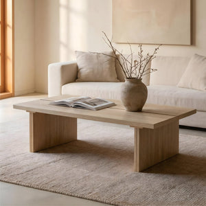 English Elm Modern Faux Travertine Split Slab Coffee Table Low Profile Japandi Living Room W3456P498928