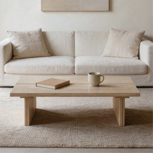 English Elm Modern Faux Travertine Split Slab Coffee Table Low Profile Japandi Living Room W3456P498928