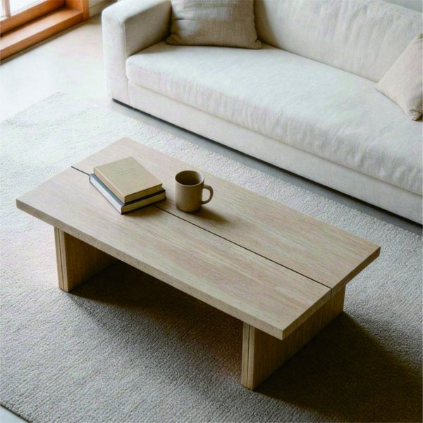 English Elm Modern Faux Travertine Split Slab Coffee Table Low Profile Japandi Living Room W3456P498928