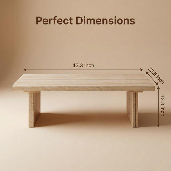 English Elm Modern Faux Travertine Split Slab Coffee Table Low Profile Japandi Living Room W3456P498928