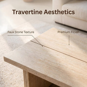 English Elm Modern Faux Travertine Split Slab Coffee Table Low Profile Japandi Living Room W3456P498928