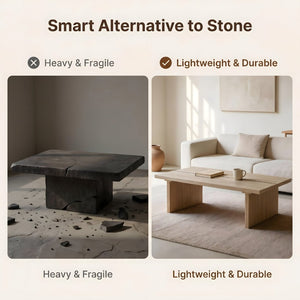 English Elm Modern Faux Travertine Split Slab Coffee Table Low Profile Japandi Living Room W3456P498928