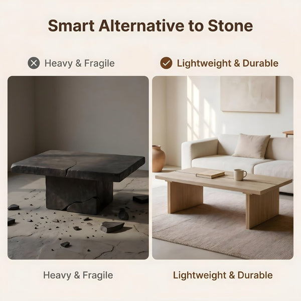 English Elm Modern Faux Travertine Split Slab Coffee Table Low Profile Japandi Living Room W3456P498928