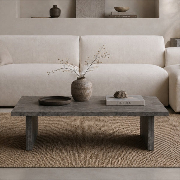 English Elm Modern Faux Micro Cement Rectangular Coffee Table Low Profile Slate Wabi Sabi Living Room W3456P498930