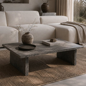 English Elm Modern Faux Micro Cement Rectangular Coffee Table Low Profile Slate Wabi Sabi Living Room W3456P498930