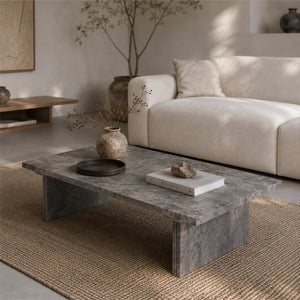 English Elm Modern Faux Micro Cement Rectangular Coffee Table Low Profile Slate Wabi Sabi Living Room W3456P498930