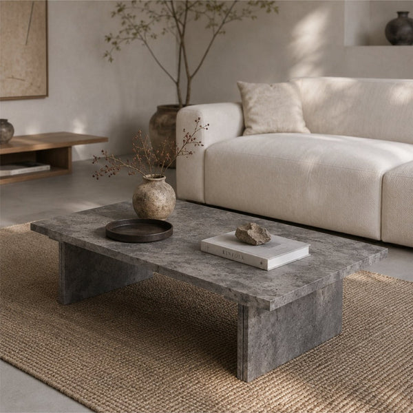 English Elm Modern Faux Micro Cement Rectangular Coffee Table Low Profile Slate Wabi Sabi Living Room W3456P498930