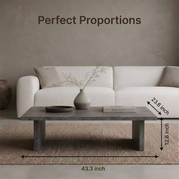 English Elm Modern Faux Micro Cement Rectangular Coffee Table Low Profile Slate Wabi Sabi Living Room W3456P498930