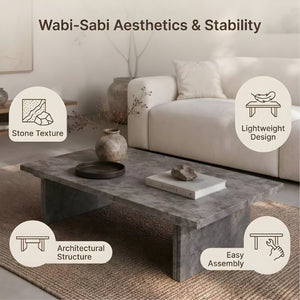 English Elm Modern Faux Micro Cement Rectangular Coffee Table Low Profile Slate Wabi Sabi Living Room W3456P498930