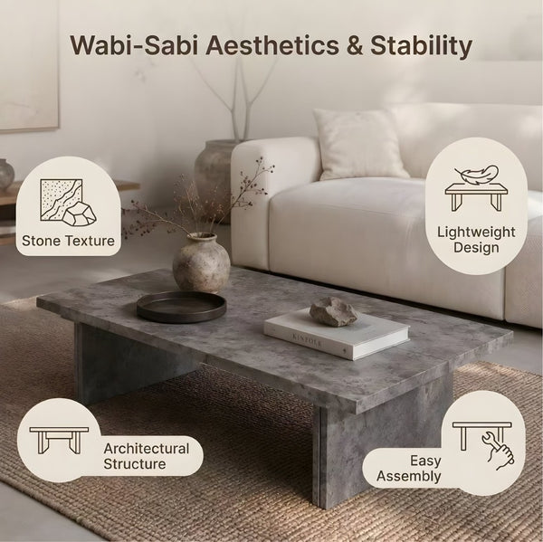 English Elm Modern Faux Micro Cement Rectangular Coffee Table Low Profile Slate Wabi Sabi Living Room W3456P498930