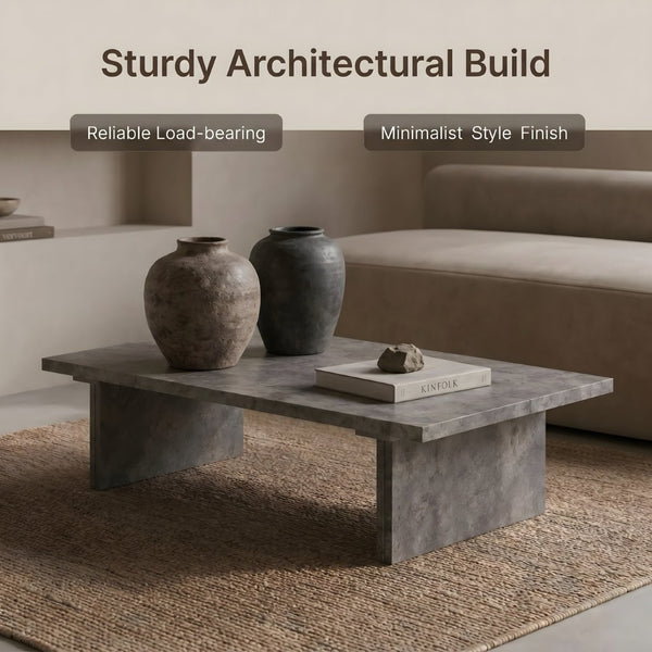English Elm Modern Faux Micro Cement Rectangular Coffee Table Low Profile Slate Wabi Sabi Living Room W3456P498930