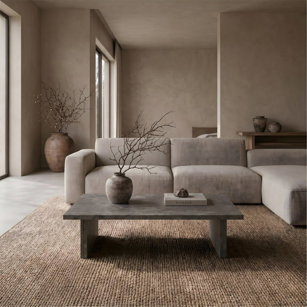 English Elm Modern Faux Micro Cement Rectangular Coffee Table Low Profile Slate Wabi Sabi Living Room W3456P498930