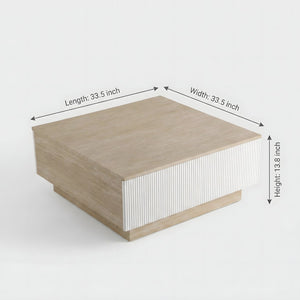 English Elm Modern Faux Travertine Square Coffee Table with Two Drawers for Japandi Living W3456P498931