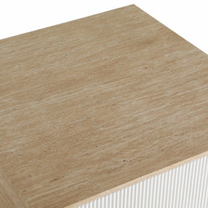 English Elm Modern Faux Travertine Square Coffee Table with Two Drawers for Japandi Living W3456P498931