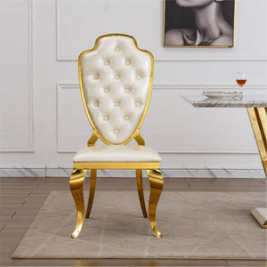 English Elm Stainless Steel Glam Dining Chair Set Tufted Faux Leather Seat with Gold Polished Legs Gold+White W3456P567306