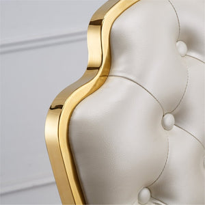 English Elm Stainless Steel Glam Dining Chair Set Tufted Faux Leather Seat with Gold Polished Legs Gold+White W3456P567306