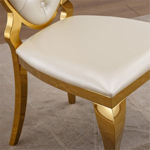 English Elm Stainless Steel Glam Dining Chair Set Tufted Faux Leather Seat with Gold Polished Legs Gold+White W3456P567306