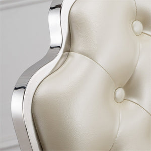 English Elm Stainless Steel Glam Dining Chair Set Tufted Faux Leather Seat with Gold Polished Legs Silver+White W3456P567308