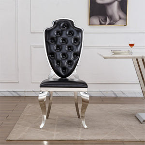 English Elm Stainless Steel Glam Dining Chair Set Tufted Faux Leather Seat with Gold Polished Legs Black+Silver W3456P567309