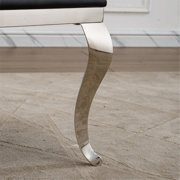 English Elm Stainless Steel Glam Dining Chair Set Tufted Faux Leather Seat with Gold Polished Legs Black+Silver W3456P567309