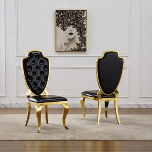 English Elm Stainless Steel Glam Dining Chair Set Tufted Faux Leather with Polished Gold Legs W3456P567310