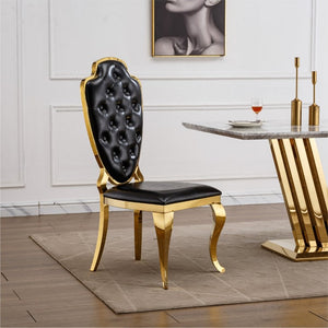 English Elm Stainless Steel Glam Dining Chair Set Tufted Faux Leather with Polished Gold Legs W3456P567310