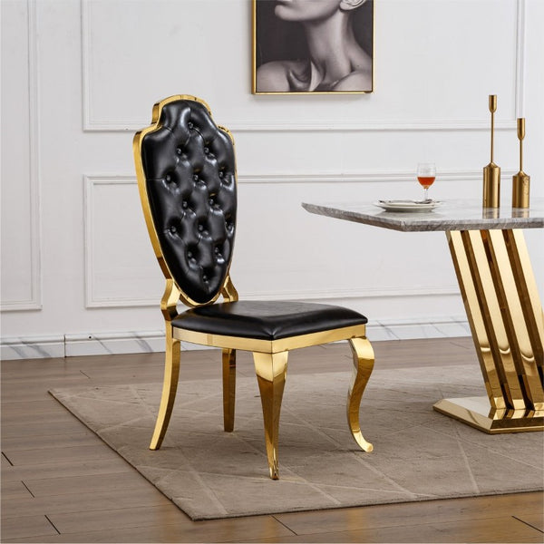 English Elm Stainless Steel Glam Dining Chair Set Tufted Faux Leather with Polished Gold Legs W3456P567310
