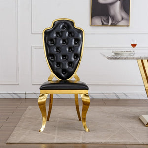 English Elm Stainless Steel Glam Dining Chair Set Tufted Faux Leather with Polished Gold Legs W3456P567310