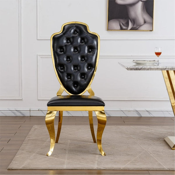 English Elm Stainless Steel Glam Dining Chair Set Tufted Faux Leather with Polished Gold Legs W3456P567310