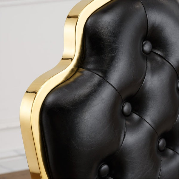 English Elm Stainless Steel Glam Dining Chair Set Tufted Faux Leather with Polished Gold Legs W3456P567310
