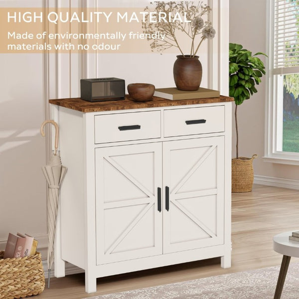 English Elm Kitchen Farmhouse Buffet Cabinet with 2 Drawers 2 Doors Wood Grain Storage Sideboard White W3457P534693