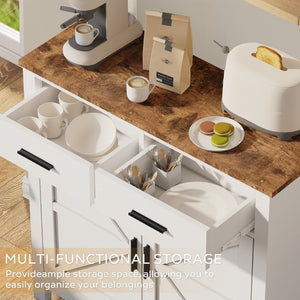 English Elm Kitchen Farmhouse Buffet Cabinet with 2 Drawers 2 Doors Wood Grain Storage Sideboard White W3457P534693