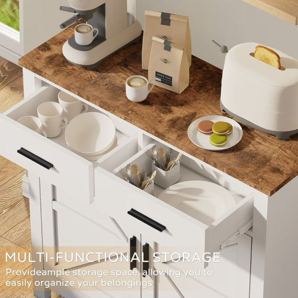 English Elm Kitchen Farmhouse Buffet Cabinet with 2 Drawers 2 Doors Wood Grain Storage Sideboard White W3457P534693