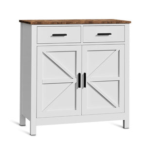 English Elm Kitchen Farmhouse Buffet Cabinet with 2 Drawers 2 Doors Wood Grain Storage Sideboard White W3457P534693