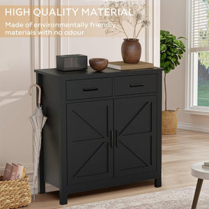 English Elm Kitchen Farmhouse Buffet Cabinet with 2 Drawers 2 Doors Wood Grain Storage Sideboard Black W3457P534697