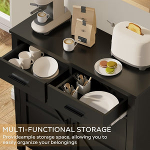 English Elm Kitchen Farmhouse Buffet Cabinet with 2 Drawers 2 Doors Wood Grain Storage Sideboard Black W3457P534697