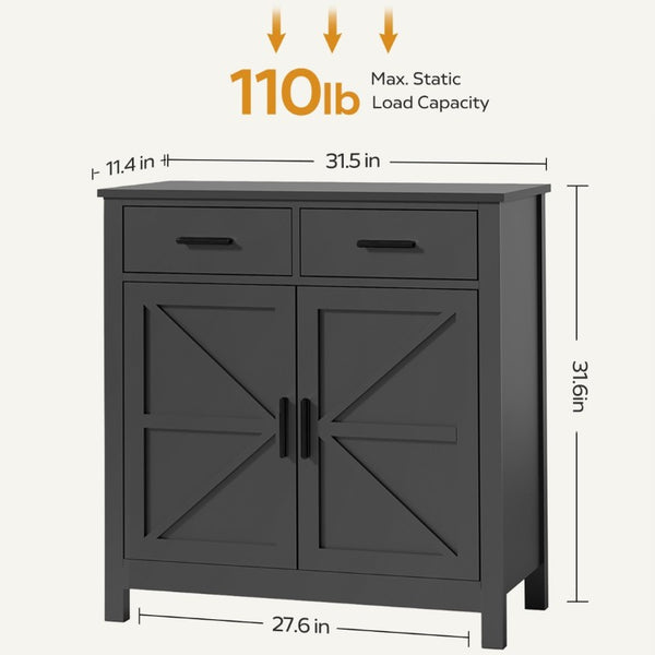 English Elm Kitchen Farmhouse Buffet Cabinet with 2 Drawers 2 Doors Wood Grain Storage Sideboard Black W3457P534697