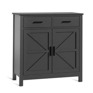 English Elm Kitchen Farmhouse Buffet Cabinet with 2 Drawers 2 Doors Wood Grain Storage Sideboard Black W3457P534697