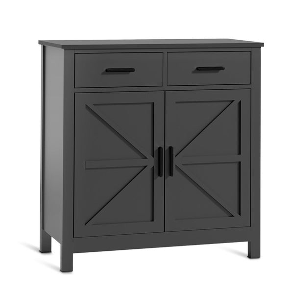 English Elm Kitchen Farmhouse Buffet Cabinet with 2 Drawers 2 Doors Wood Grain Storage Sideboard Black W3457P534697