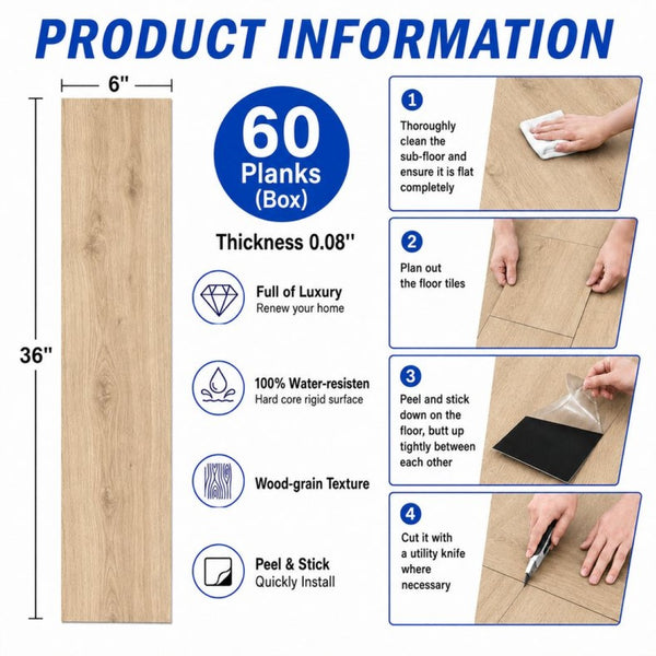 English Elm Peel and Stick Vinyl Plank Flooring Waterproof Wood Look Self Adhesive Diy Floor Tiles Grain Yellow W347P507551