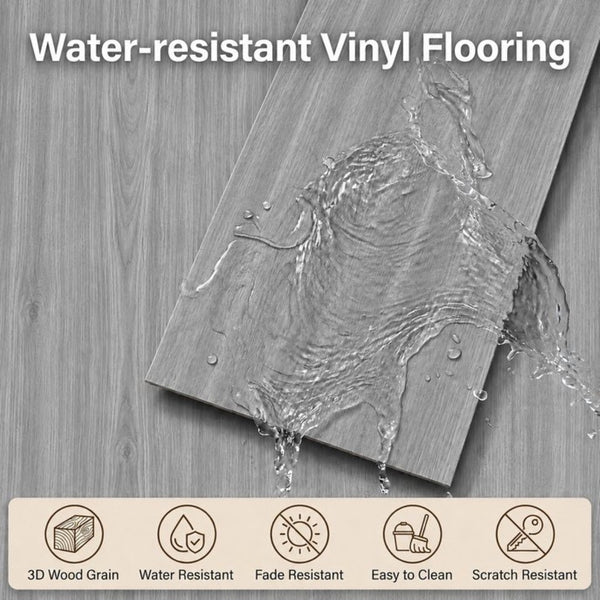 English Elm Peel and Stick Vinyl Plank Flooring Waterproof Wood Look Self Adhesive Diy Floor Tiles Dark Grey W347P507553