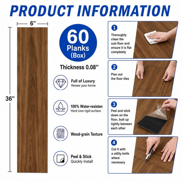 English Elm Peel and Stick Vinyl Plank Flooring Waterproof Wood Look Self Adhesive Diy Floor Tiles Brown W347P507554
