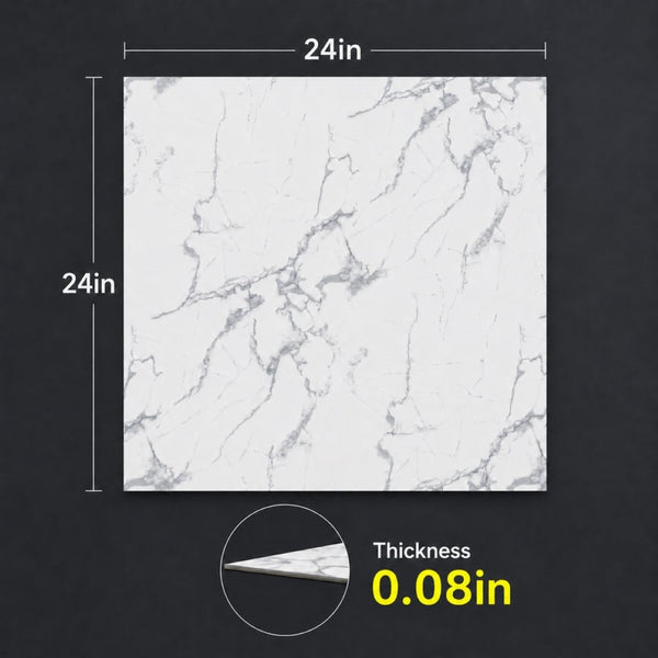 English Elm Peel and Stick Pvc Floor Tiles Large Format Rigid Self-adhesive Marble Look 80 Sq Ft White Marble W347P507555