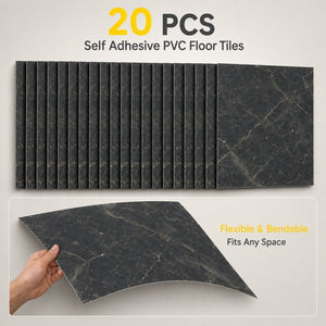English Elm Peel and Stick Pvc Floor Tiles Large Format Rigid Self-adhesive Marble Look 80 Sq Ft Black Marble W347P507556