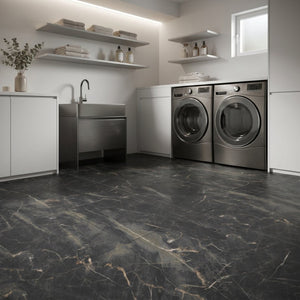 English Elm Peel and Stick Pvc Floor Tiles Large Format Rigid Self-adhesive Marble Look 80 Sq Ft Black Marble W347P507556