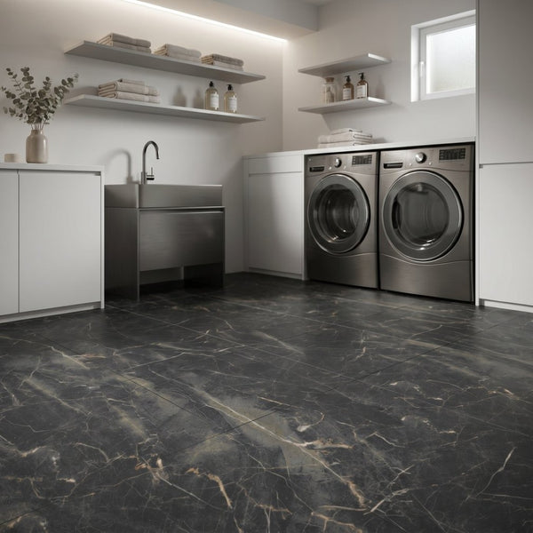 English Elm Peel and Stick Pvc Floor Tiles Large Format Rigid Self-adhesive Marble Look 80 Sq Ft Black Marble W347P507556
