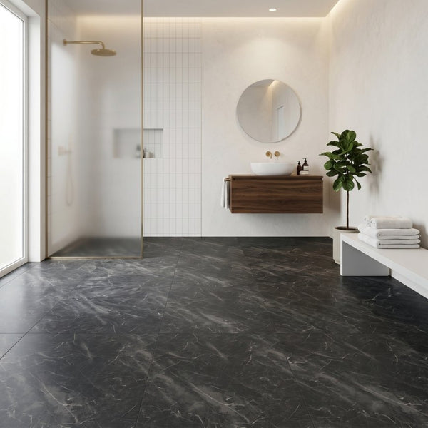 English Elm Peel and Stick Pvc Floor Tiles Large Format Rigid Self-adhesive Marble Look 80 Sq Ft Black Marble W347P507556