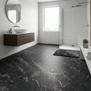 English Elm Peel and Stick Pvc Floor Tiles Large Format Rigid Self-adhesive Marble Look 80 Sq Ft Black Marble W347P507556
