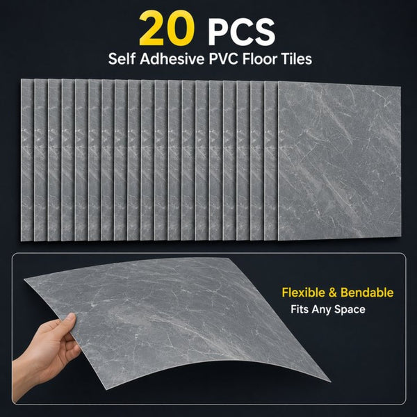English Elm Peel and Stick Pvc Floor Tiles Large Format Rigid Self-adhesive Marble Look 80 Sq Ft Grey Marble W347P507557